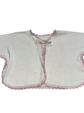 Vintage 60’s White with Pink Hand Stitched Trim Doll Kimono Bolero Cardigan Top